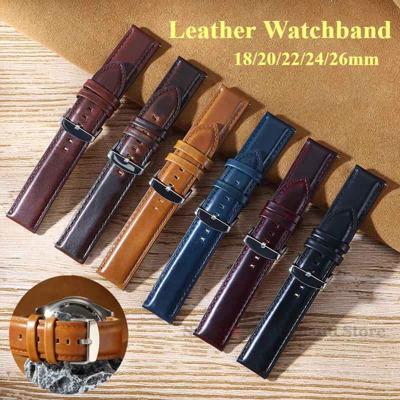 빈티지 가죽 시계 밴드 18mm 20mm 22mm 24mm 26mm 비즈니스 스트랩 퀵 릴리스 팔찌 블랙 브라운 손목 밴드 시계 액세서리