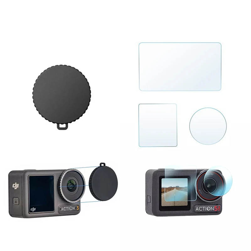 4pcs/set Protection Films &  Lens Cap  for DJI Osmo Action 5 Pro 4 3 Camera Lens Screen Tempered Glass Films Accessories