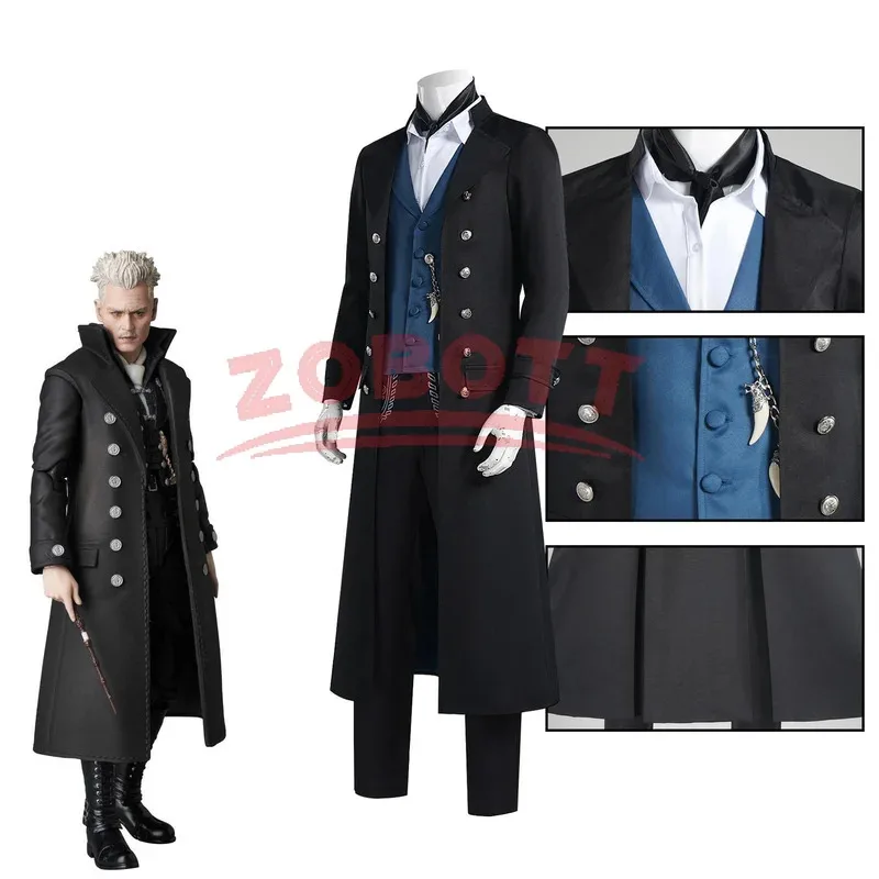 

Gellert Grindelwald Косплей Фантастические Beasts Gellert Grindelwald Косплей Тренч Хэллоуин Костюм Полный комплект Взрослый Хэллоуин