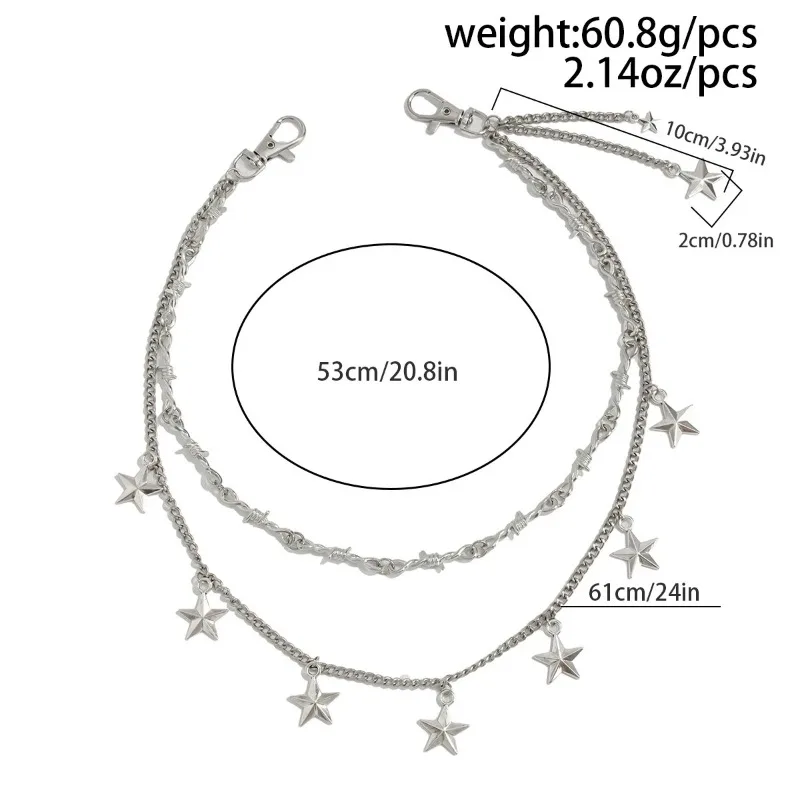 Cadena de cintura de doble capa para hombre y mujer, estilo hip hop, con colgante de estrella, para pantalones vaqueros, cadena para bolso, joyería de moda steampunk, regalo.