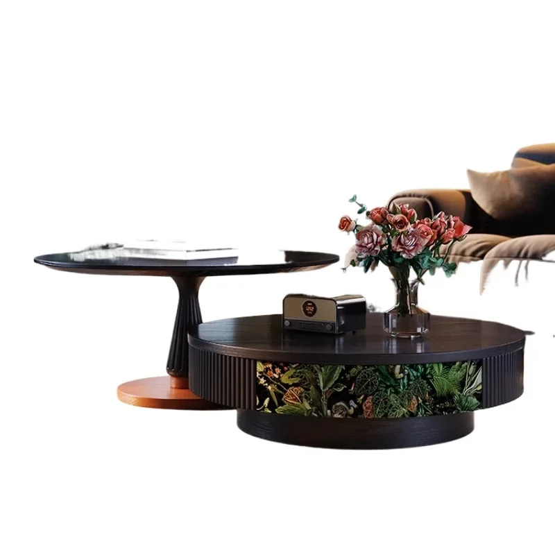 

French retro solid wood coffee table living room home medieval American furniture size round combination coffee table