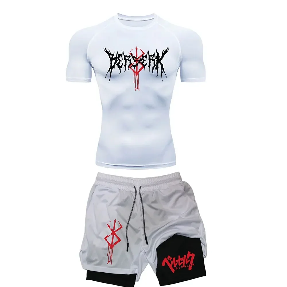 Anime Berserk Compressieset Heren Workout Gym T-shirts Ademende hardloopshorts Sneldrogend Sport Rash Guard Sportkledingset