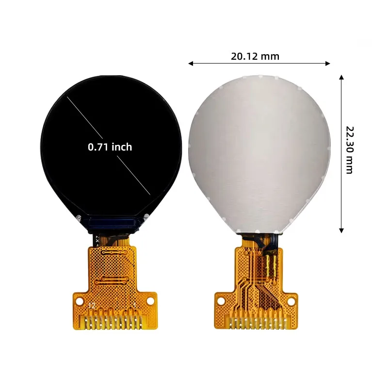 0.71 インチ丸型 TFT LCD ディスプレイ - GC9D01 ドライバー、160x160 解像度、SPI インターフェイス、フルカラー (円形スクリーン)
