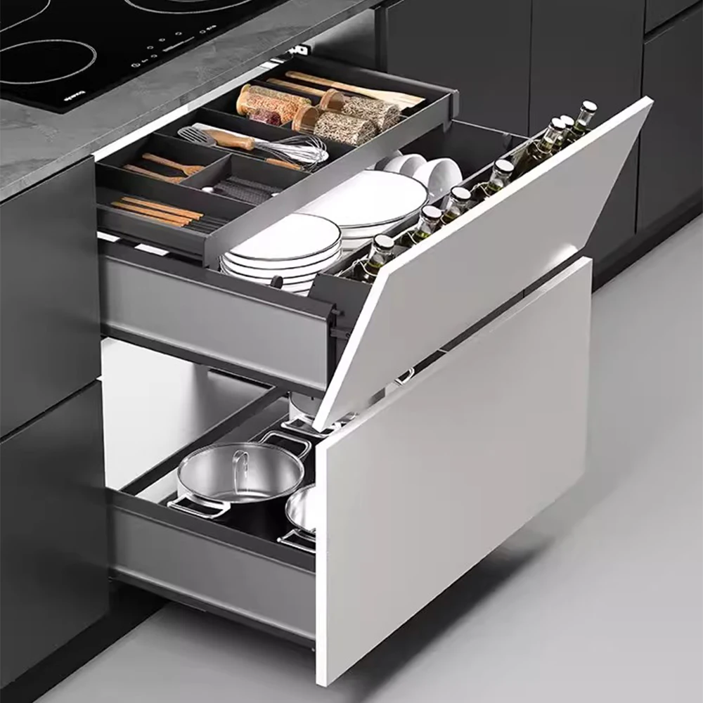 

Kitchen Dish Rack Cabinet Aluminum Alloy Pull-out Three-layer Multi-functional Drawer Basket