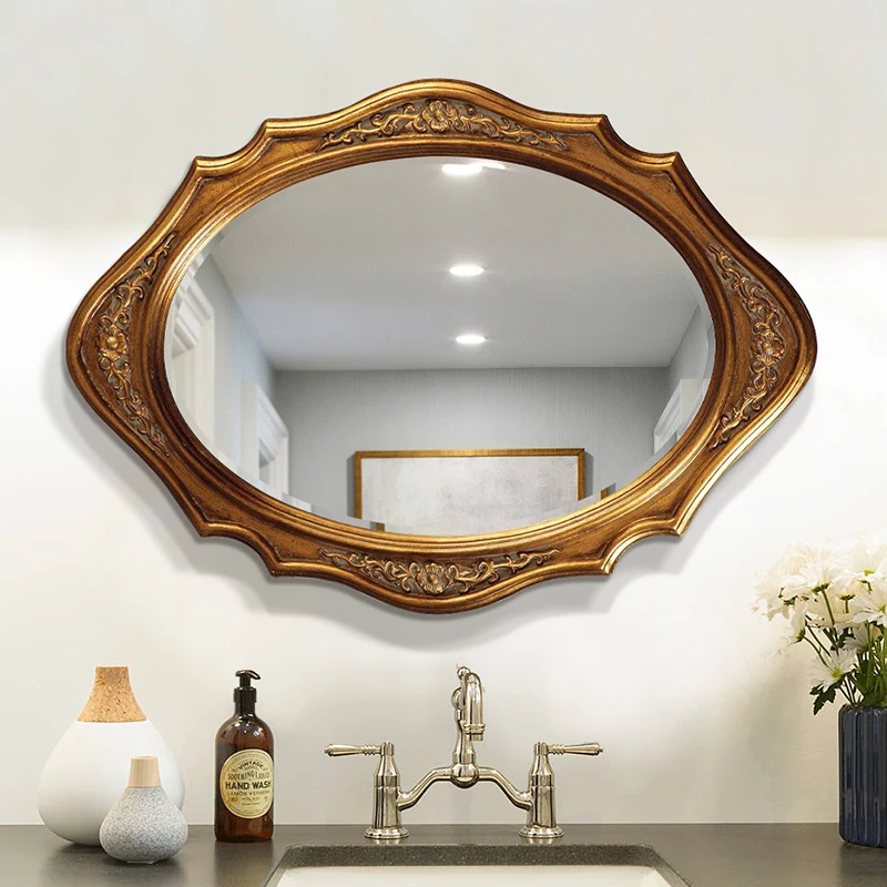 

Hanging Vanity Mirror Gold Oval Aesthetic Safety Modern Mirror Design Frame Espelho Barbear Chuveiro Bathroom Accessories