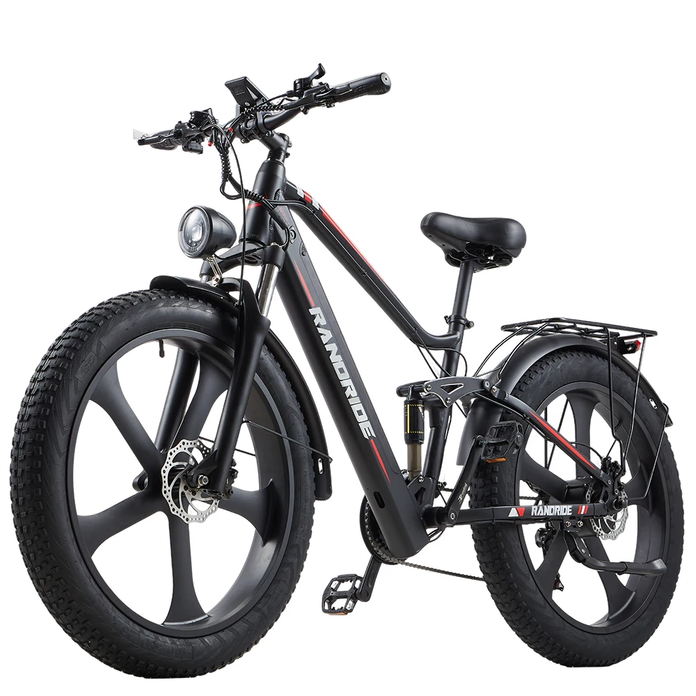 AliExpress NONE RANDRIDE YX90M Electric Mountain Bike 1000W Fat Tire E Bike 48V 14Ah Removable Battery Full Suspension Electric Bicycle 26x4.0 Inch Off Road E MTB 45km/h Speed Long Range Electric Bike Adult
