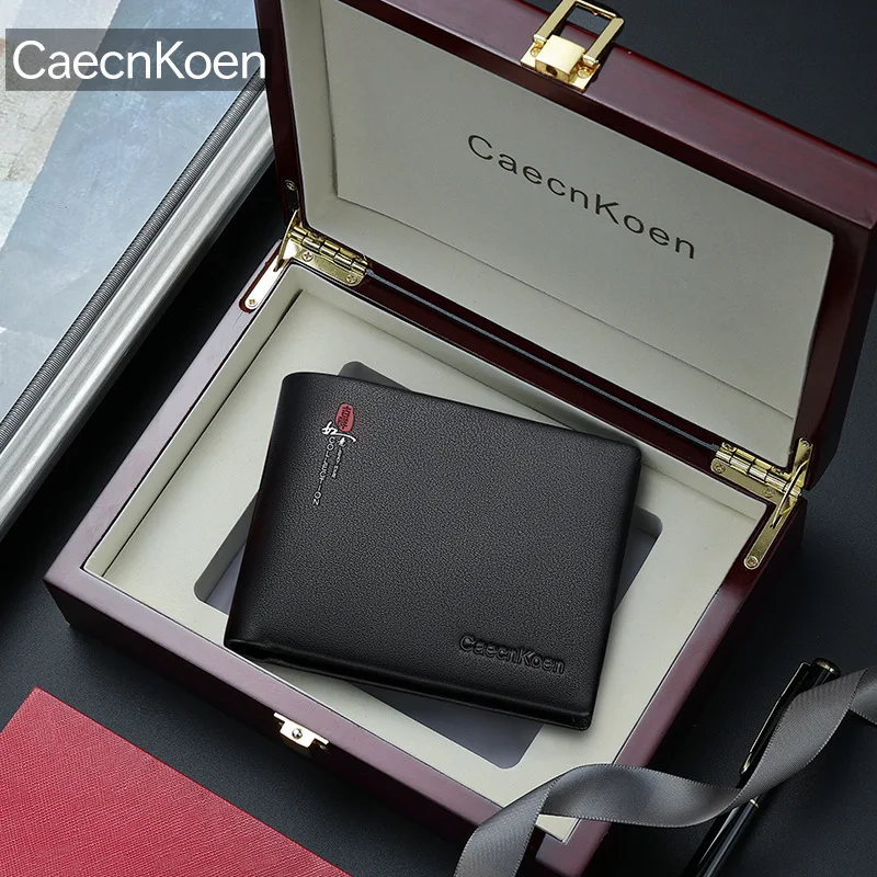 Caecnkoen Men's Short Wallet Handbag Genuine Leather Student Money Clip Simple Trendy Design Chinese Brand Functional  Bag