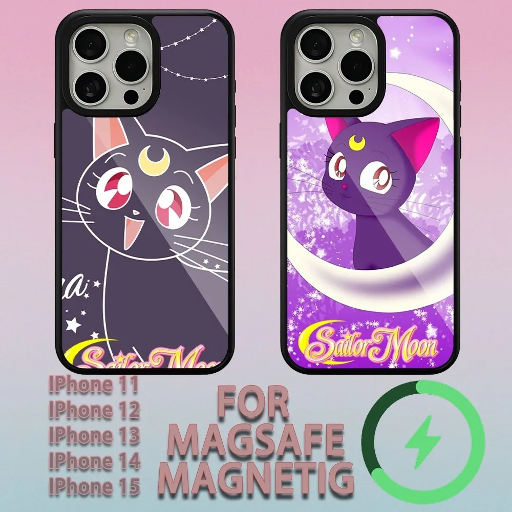 Bilibili Sailors moons Cat  Phone Case For iPhone 15 14 13 12 11 Pro Max Plus Magsafe Magnetic Wireless Charging Cover