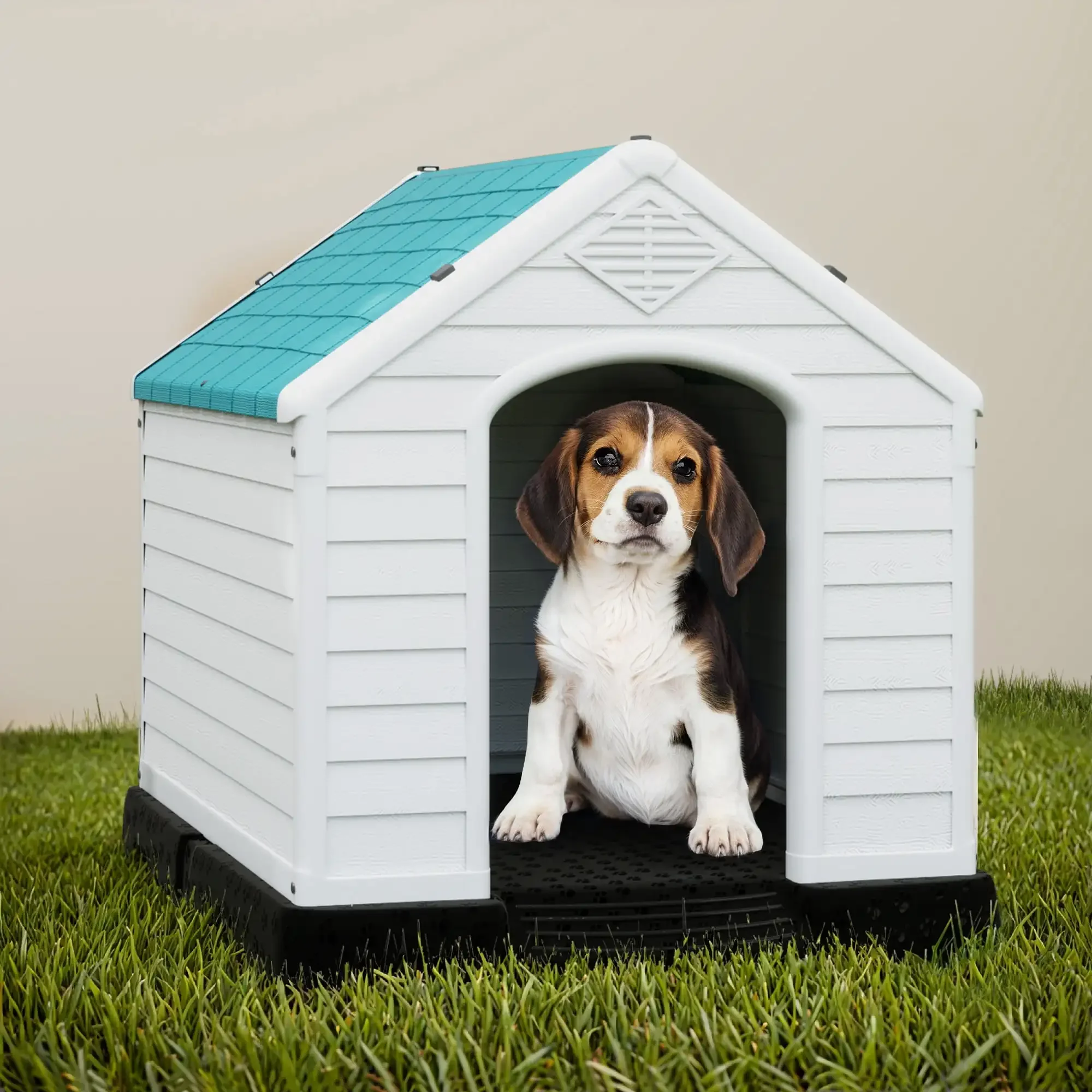 

Uforic 28" Waterproof Plastic Dog House with Elevated Floor & Air Vents, for Small Dogs, Blue