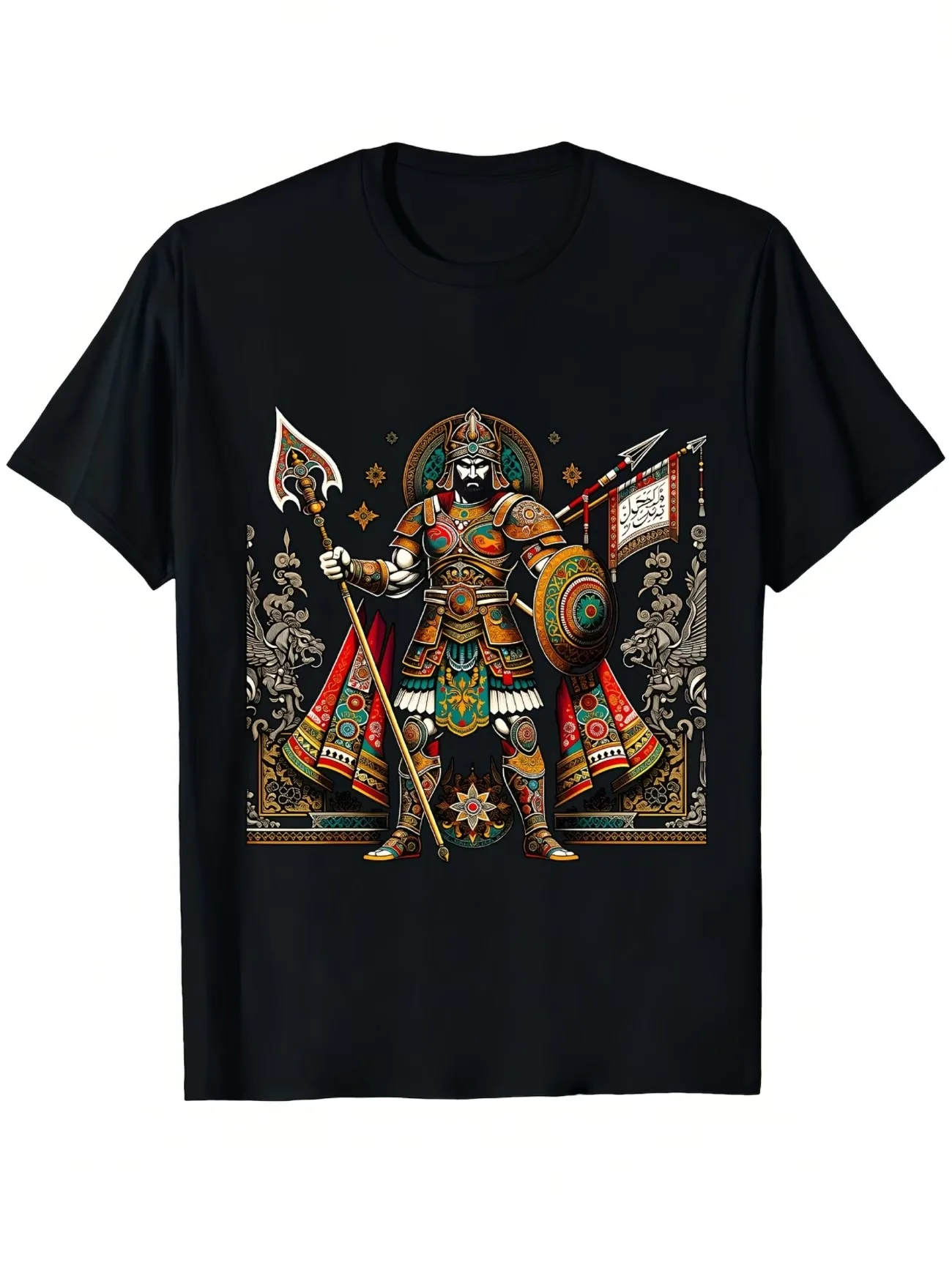 Men'S Black T-Shirt Featuring A Persian Warrior Design Comfortable Regular Fit with Detailed Persian Art Top Tee Streetwear