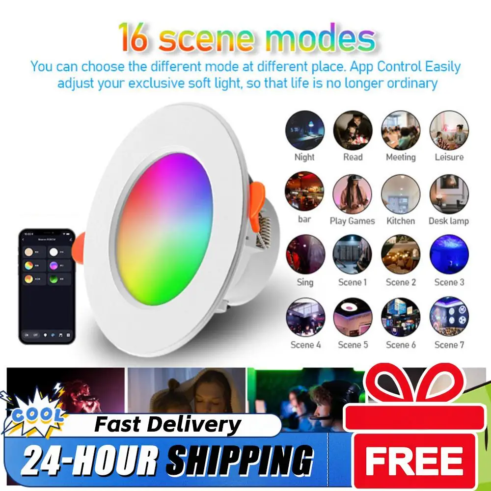 10W Smart LED Downlight Bluetooth-Compatible Recessed Ceiling Lamp Dimmable Recessed Down Light 2700K-6500K for Home Lighting
