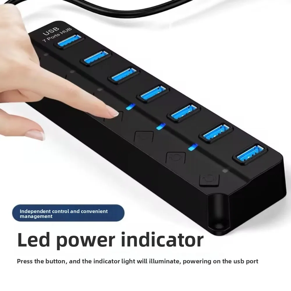 7 em 1 USB 3.0 Hub Independent Switch 7 portas USB 3.0 Splitter Multifuncional USB de alta velocidade Extensor de alta velocidade