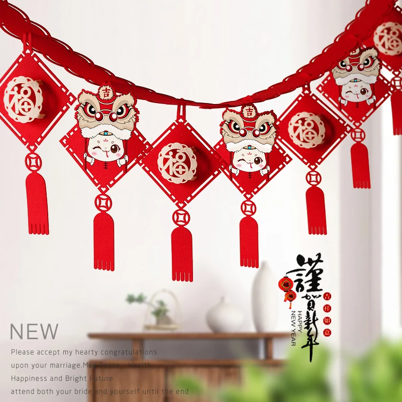 

1Set Chinese New Year Banner Snake Lunar Year Banner Red Lantern Garland Wall Hanging Decor for Spring Festival Party Ornament