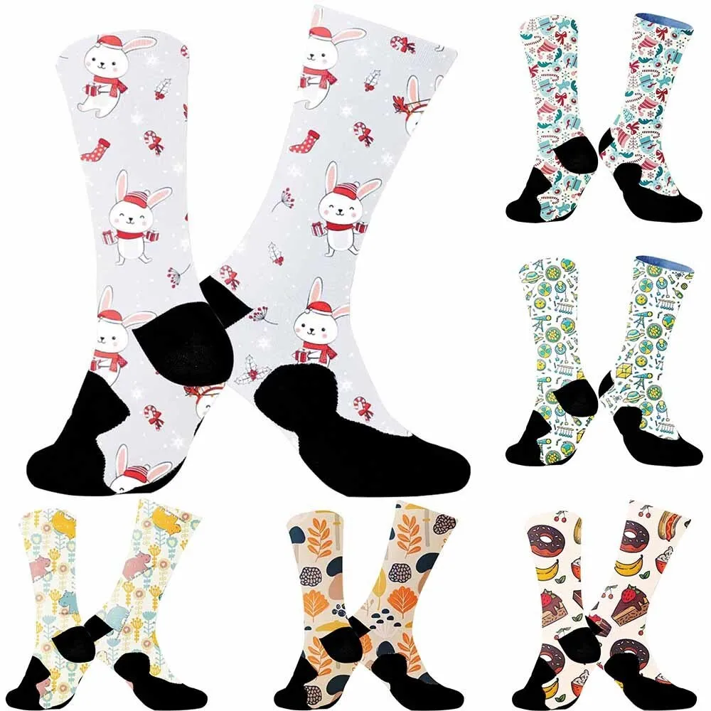 Cute Christmas Rabbit Sports Cycling Socks, breathable and durable, moisture wicking, tightly fitting, unisex, 2024 new model