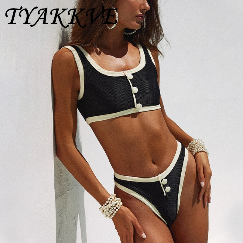 TYAKKVE 2024 New Black White Minimalist Instagram Split Swimsuit Women's Fragrant Bikini Set Summer Beach Sexy Bikini Set