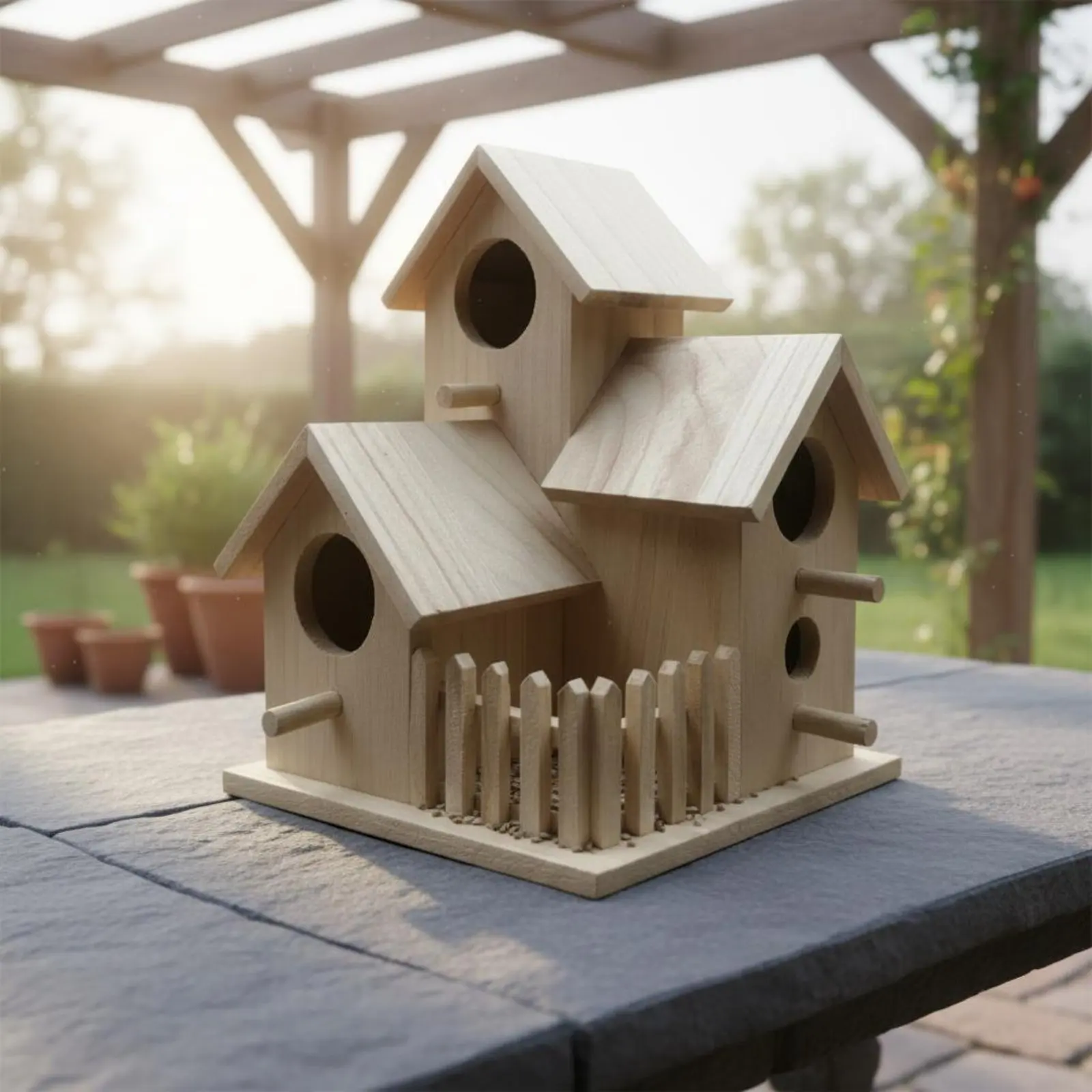 Casa nido de madera para pájaros de jardín – Rústica multi-nivel - imagen 3