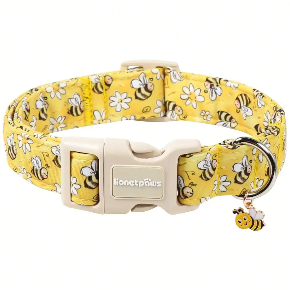 

Paws Soft Daisy Cartoon Print Dog Collar Fashionable Adjustable Plastic Buckle Cute Floral Design For Small To Large Dog
