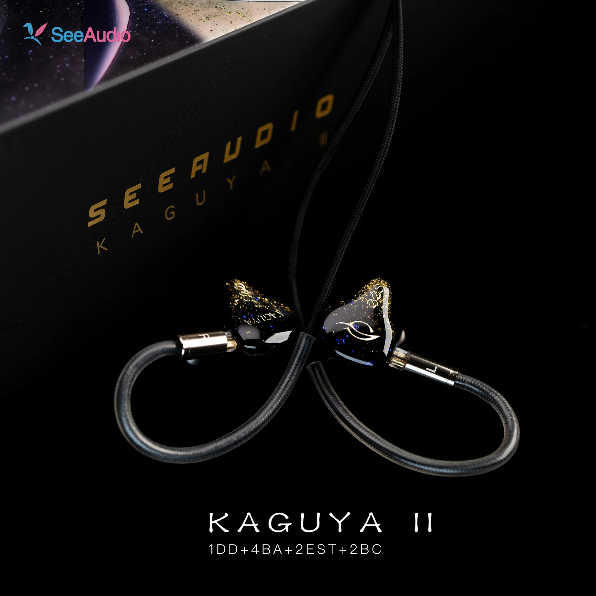 SeeAudio-KAGUYA-II IEMS 1DD+4BA+2BC+2EST 6ウェイクロスオーバーシステム ハイファイインイヤーイヤホン IEMs 2ピン4.4mm着脱式ケーブル付き