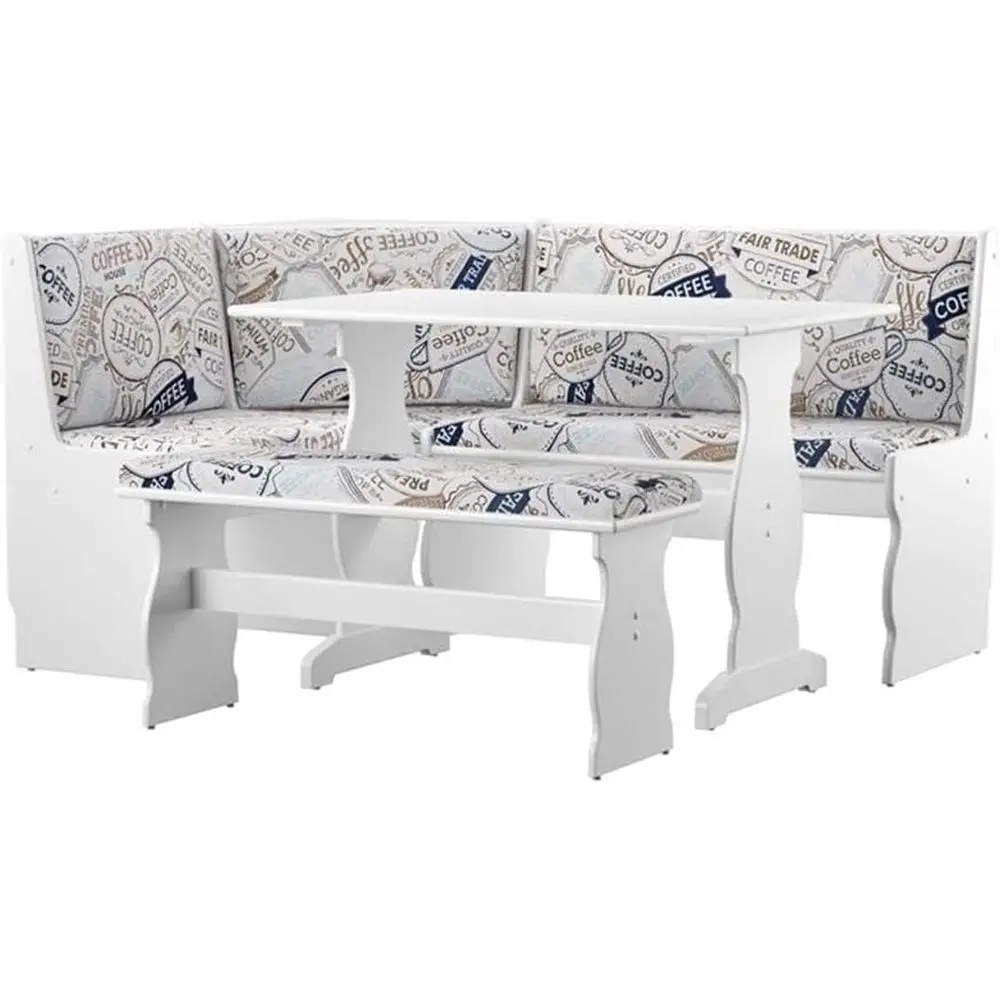 

Space-Saving White Wood 3-Piece Upholstered Dining Set with Polyester Fabric for Kitchen or Dining Area
