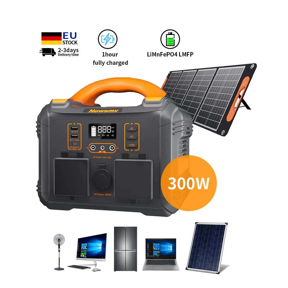 DiHe 110V 300w Camping Outdoor Rechargeable Solar Lithium Portable Power Station Power bank