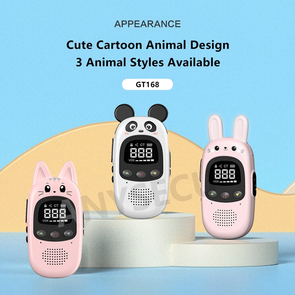 New  kids 2pcs  3 Animals style walkie talkie 800mAh 3W 16 channels can talke 1.5KM Long Range  type-c chager children gift