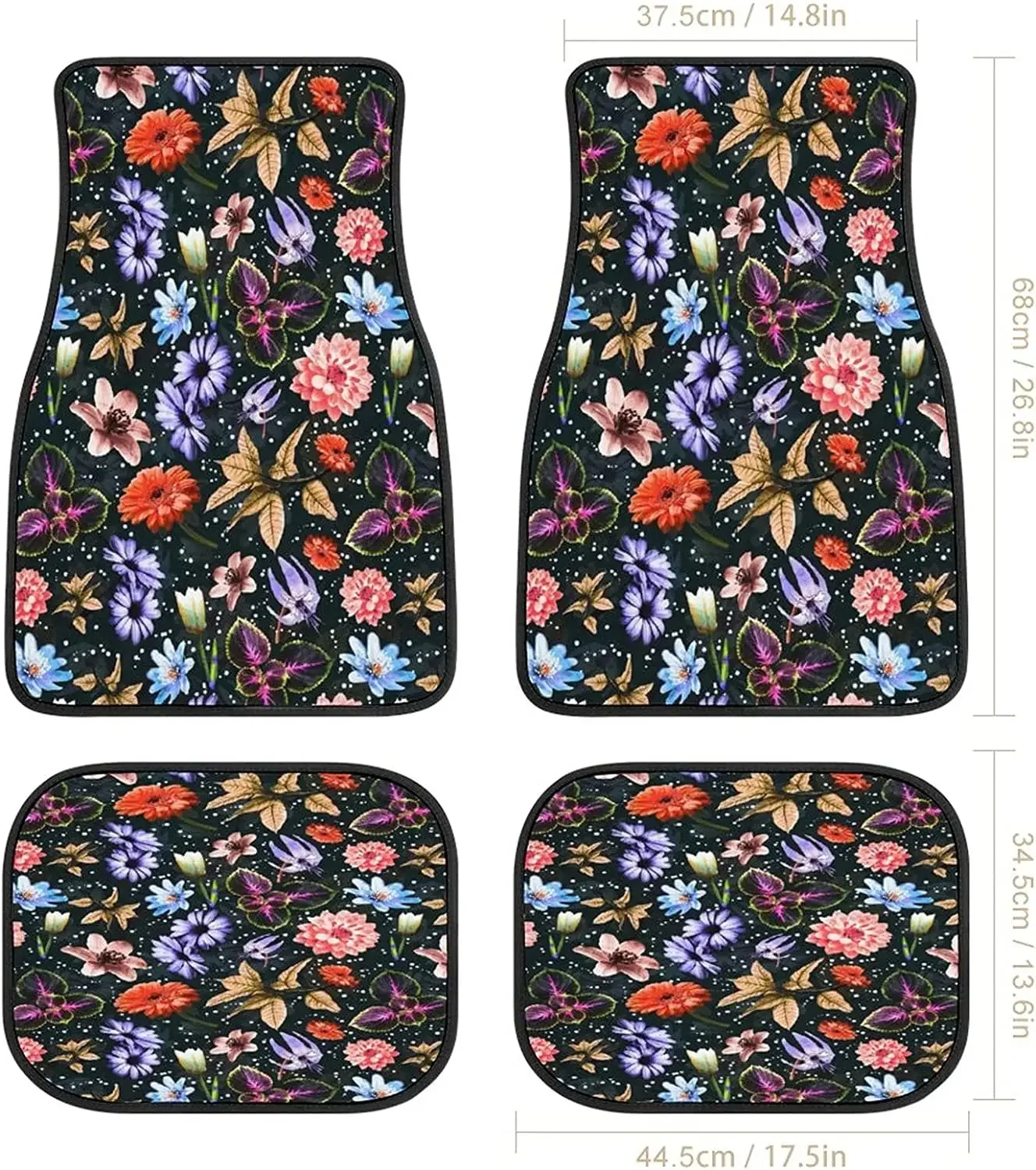 Poppies in Flowers Art Car Mats Front&Rear 4-Piece Full Set Carpet Car SUV Truck Floor Mats with Non Slip Back