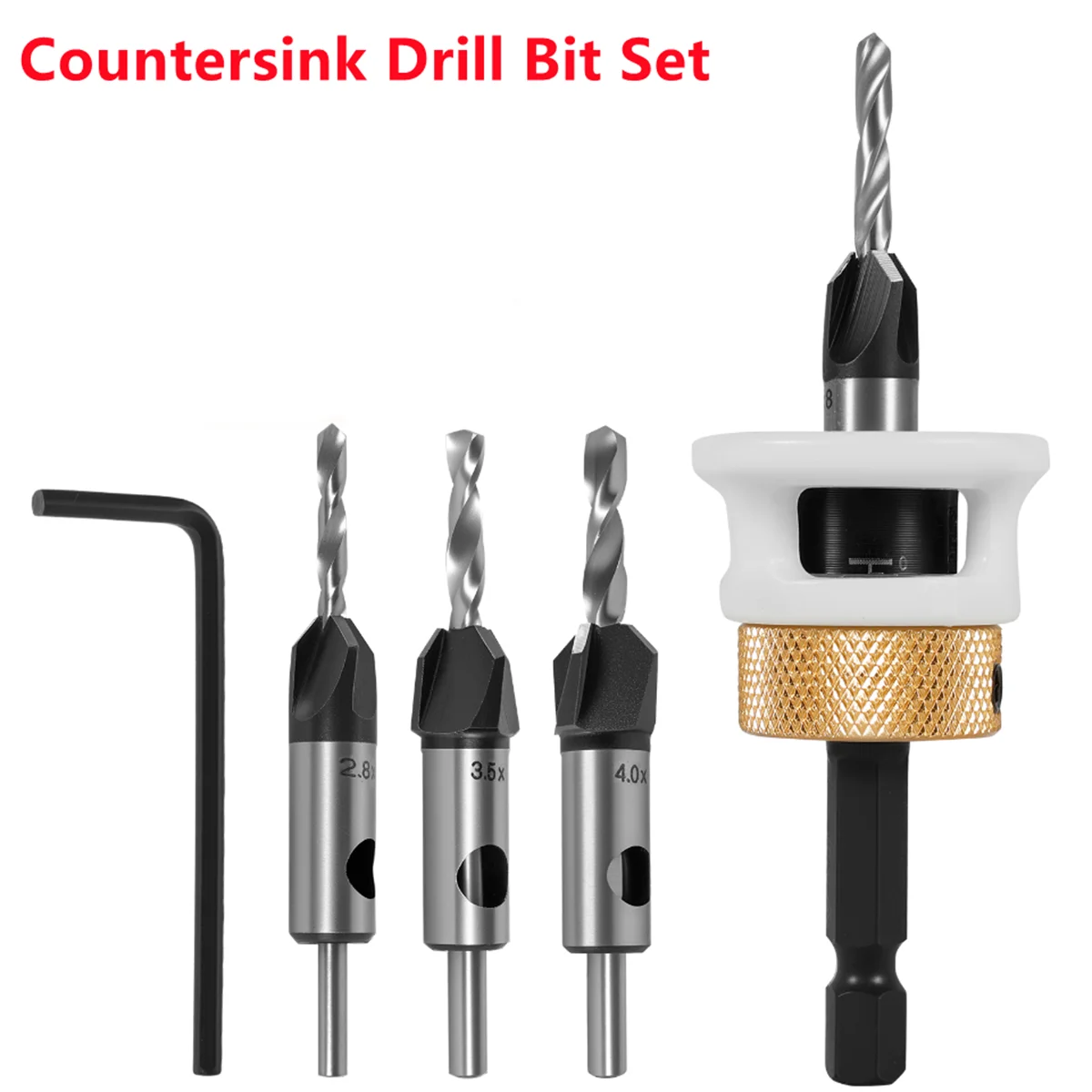 4PC Holzbearbeitung Grenze Vier Rand Senker Bohrer Legierung Bohrer Kegel Bohrer Einstellbare Tiefe Schritt Bohrer Schraube Senker Bohrer
