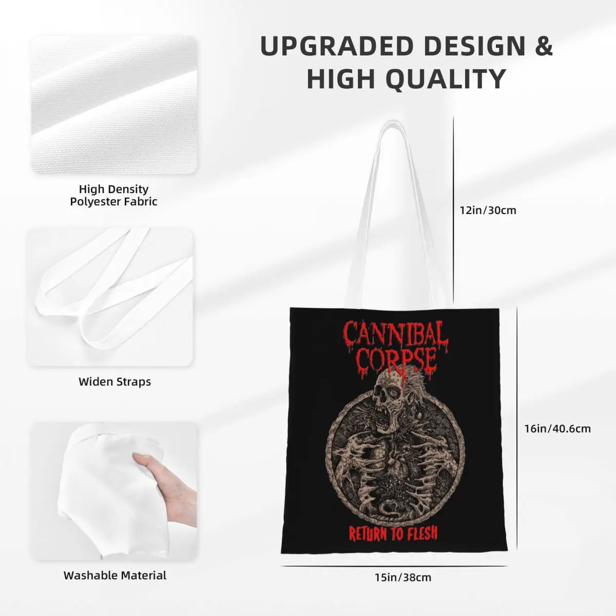 Cannibal Corpse Return To Flesh Canvas Tote Bag Y2K Large Capacity Death Metal Band Trend Bags for Women Men