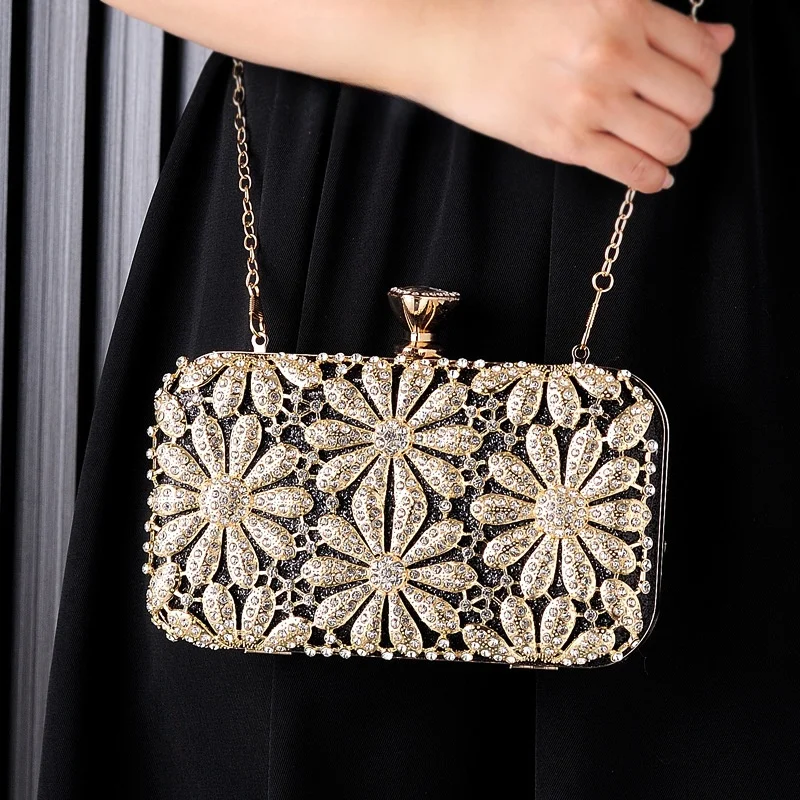 Elegancka torebka wieczorowa z kwiatowym wzorem i dżetami, ślubna torebka, torebka dla panny młodej, transgraniczna, modna torebka damska, trend uliczny, twarda...