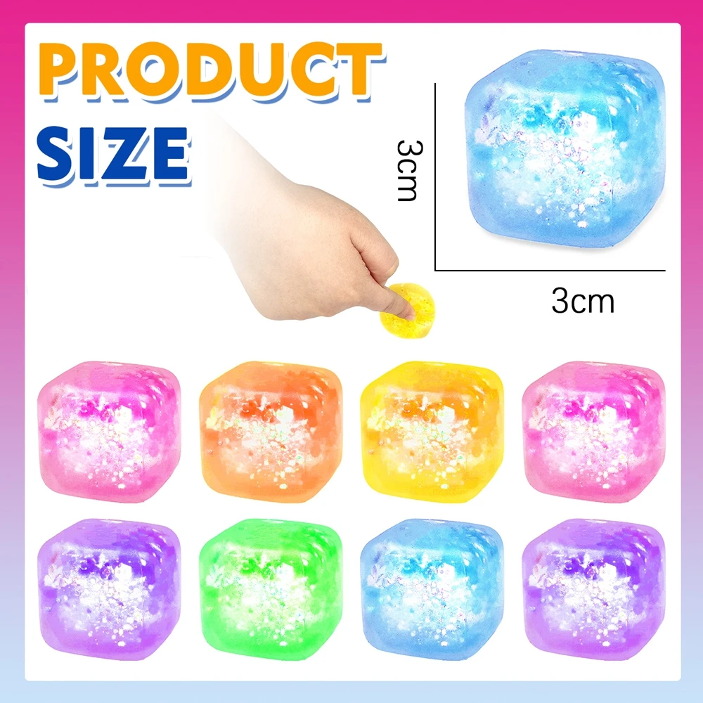 9PCS Glitter Squishy Stress Relief Balls Love Square & Round Fidget Toys Bulk Squeeze Sensory Balls for Party Favors