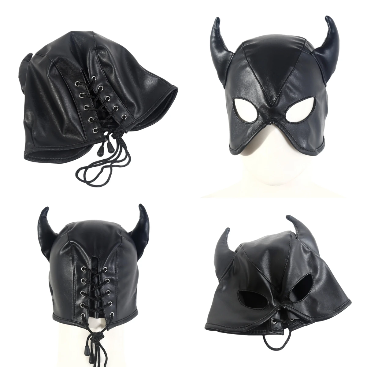 Fashion Sexy Men Woman Ox horn Head Masks Fetish PU Leather Masquerade Cosplay Adult Party Headgear Couples Games Hood Mask