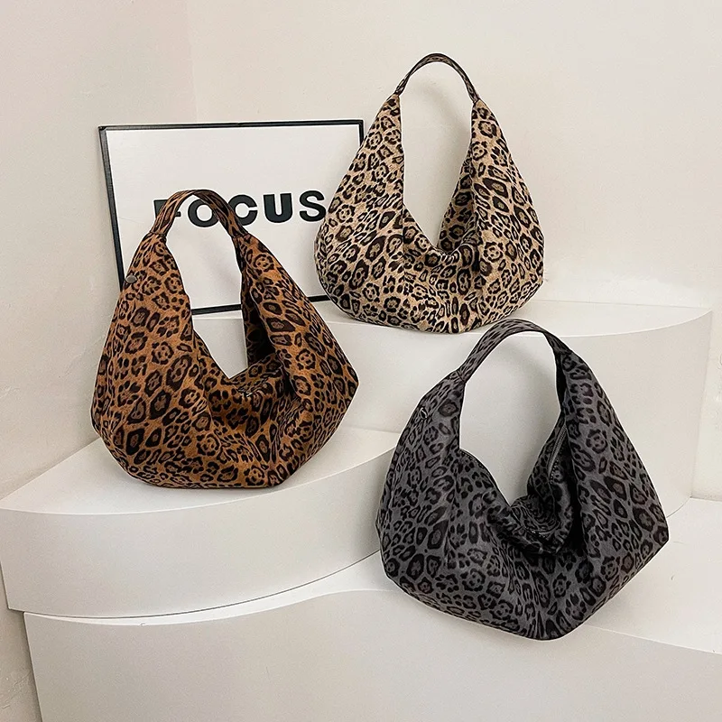

Retro leopard print dumpling bag tote bag large capacity women's high-end sense niche design shoulder bag simple armpit bag ita