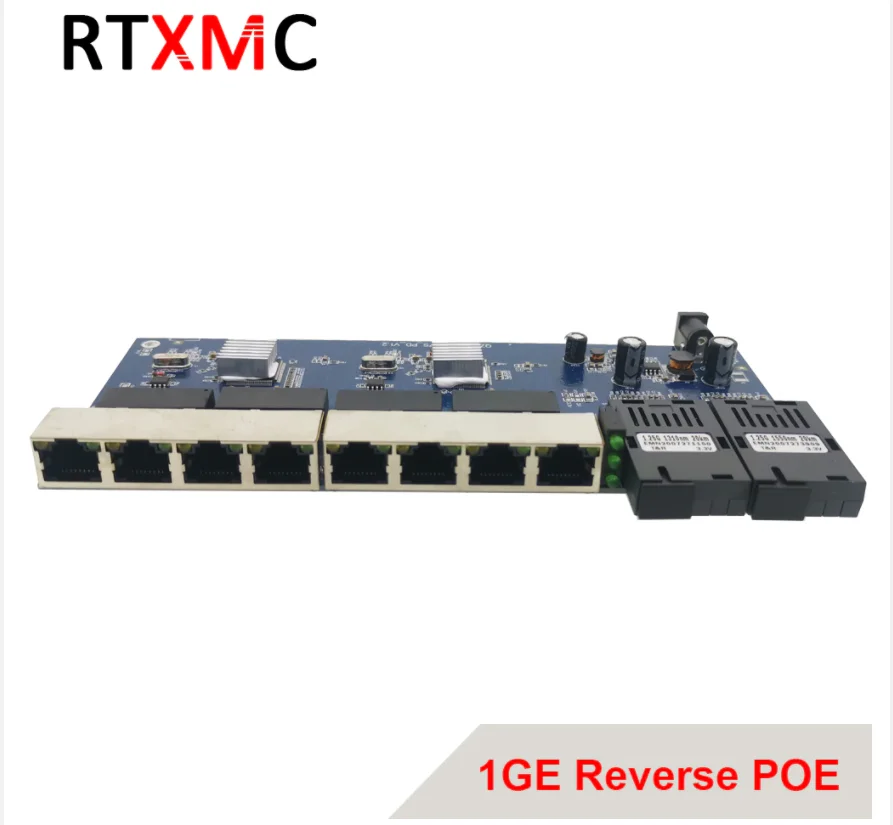 RTXMC Reverse PoE 10/100/1000 m PCBA-Platine Gigabit-Switch Ethernet-Glasfaser-Medienkonverter 2 Anschlüsse 1,25 g Sc 8 Rj45