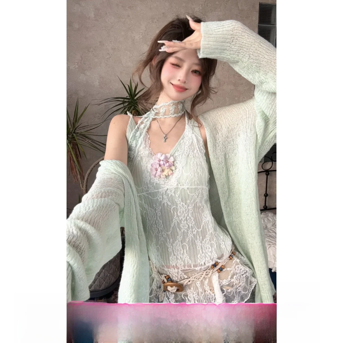 

Новый вязаный свитер Bud Kiss Exposure для ранней осени, женский комплект из двух предметов, топ и брюки, другие материалы, 00%