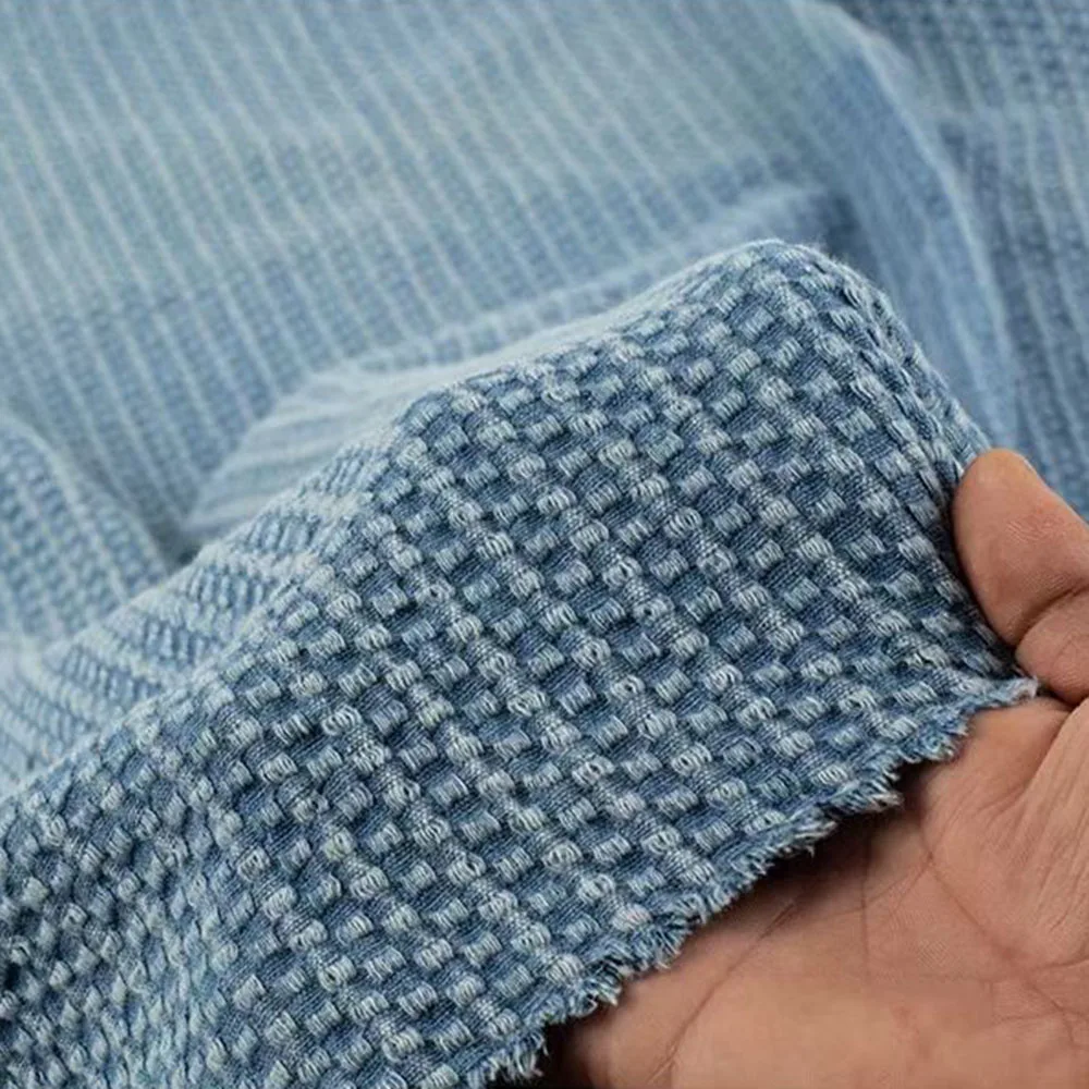 Washed Distressed Striped Denim Fabric Blue 11oz 160cm Sewing DIY Clothing Patchwork Quilting Home Decor Material