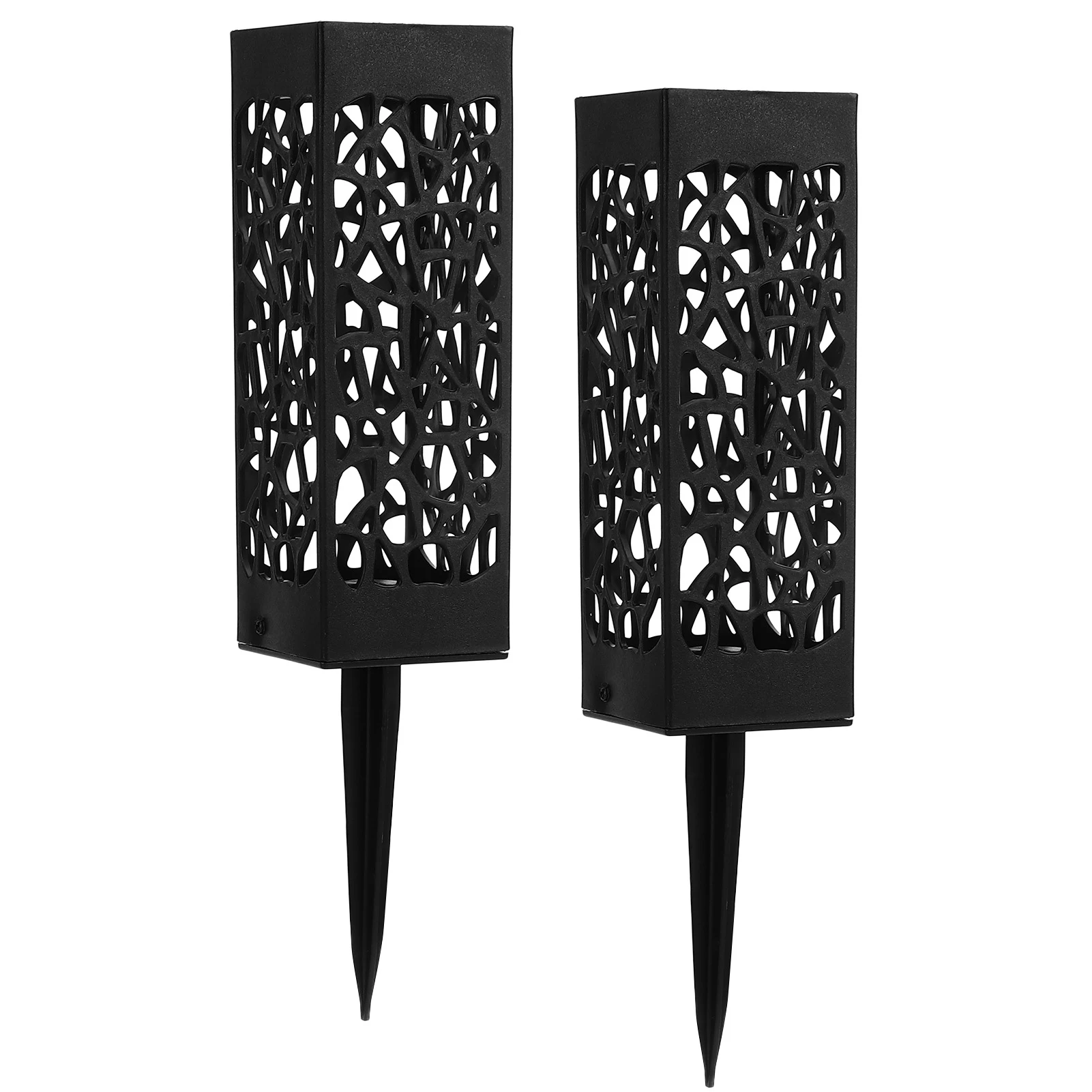 2Pcs Cemetery Grave Vase Black Column Hollow Design Ground Insert Memorial Flower Holder Easy Installation Grave Decoration