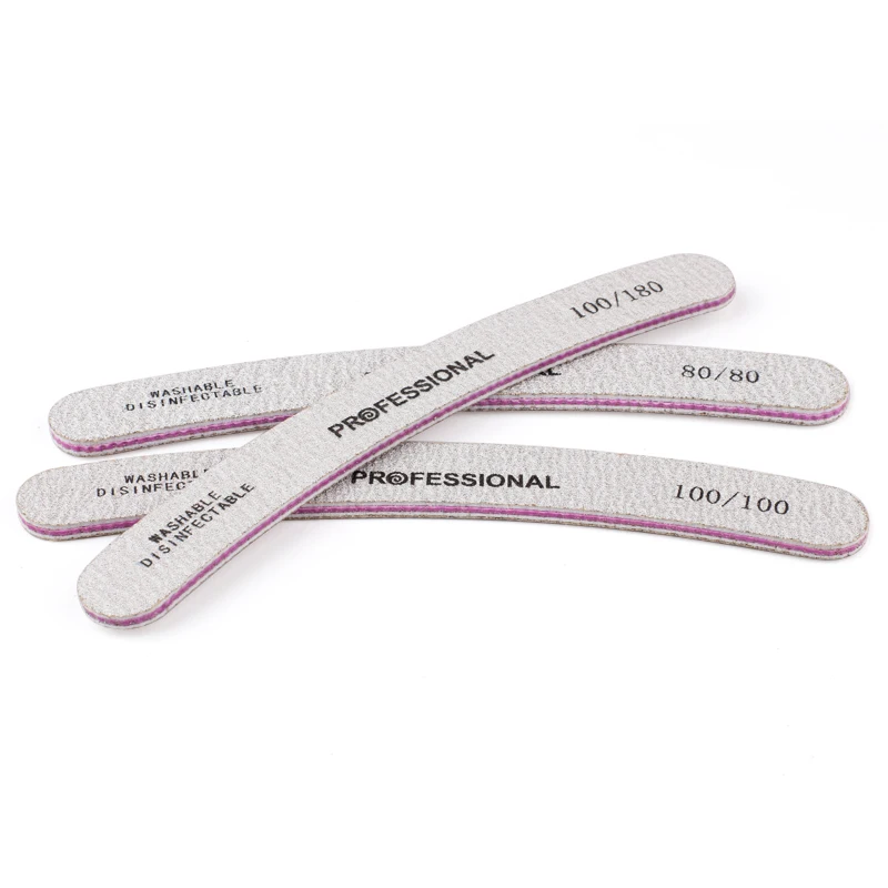 50 sztuk/partia profesjonalne pilniki do paznokci Banana Curved Nail Buffer 80/80 100/100 100/180 Gel polerka usuń do Manicure Tools