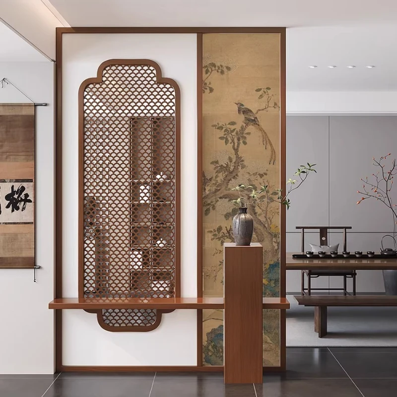 

New Chinese screen partition, living room entrance entrance, household shielding, solid wood hollow