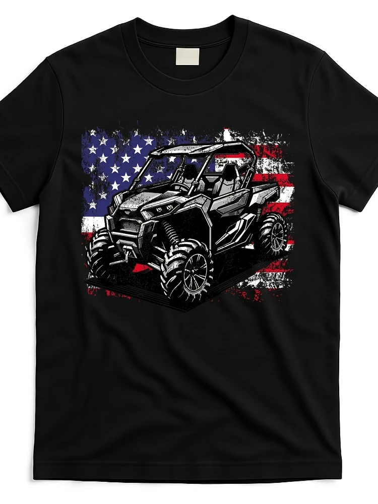 

American Flag Side by Side[Cool Design]-100% cotton summer O-neck short sleeve casual printed men's T-shirt.