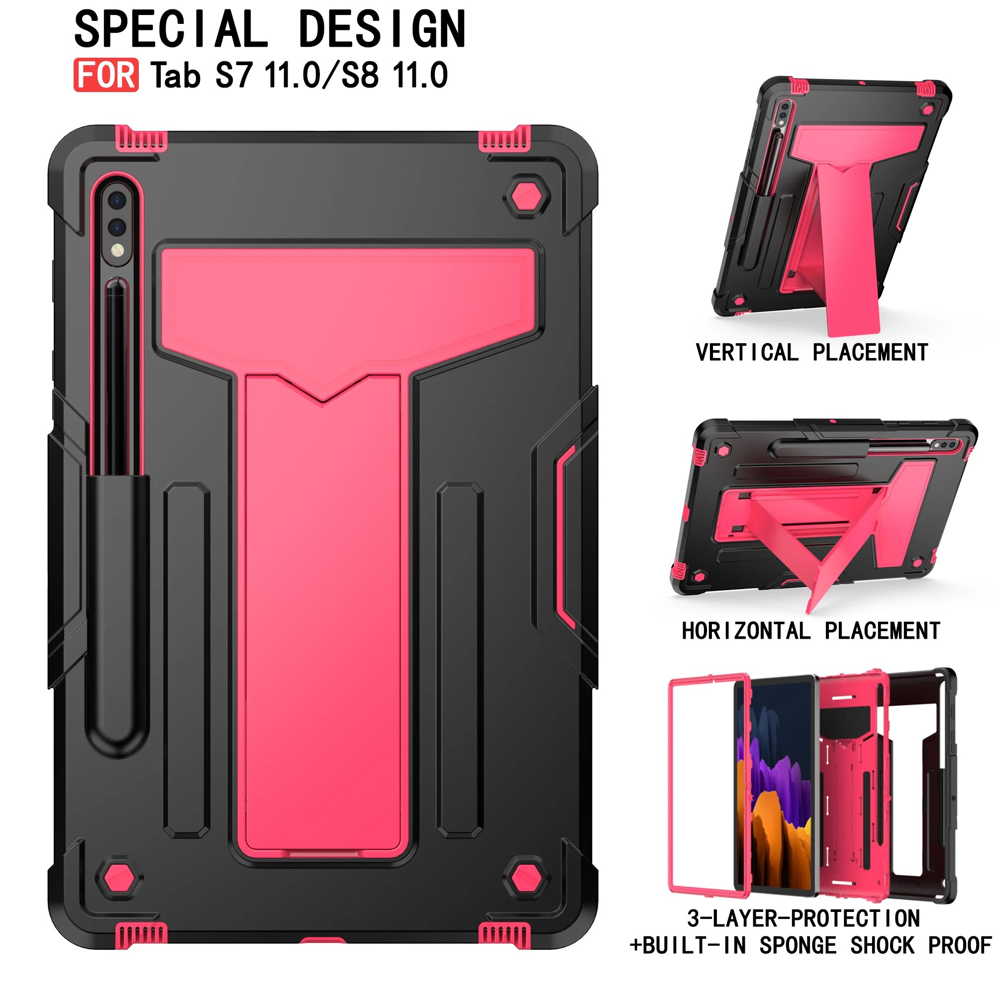 Built-in Kickstand Case Universal for Samsung Galaxy Tab S8 S7 11.0 inch SM-X700 X706 SM-T870 T875 T876B Hybrid Cover Shockproof