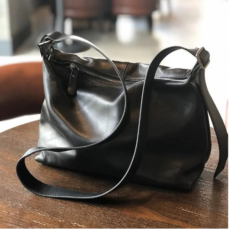 

Lady Cowhide large capacity single shoulder bag leather crossbody travel Casual Soft Hobo Female Messenger Real Skin Handbag