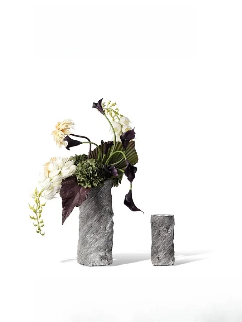 Modern light luxury design sense, golden resin vase flower arrangement sales office, hotel entrance flower ware floral