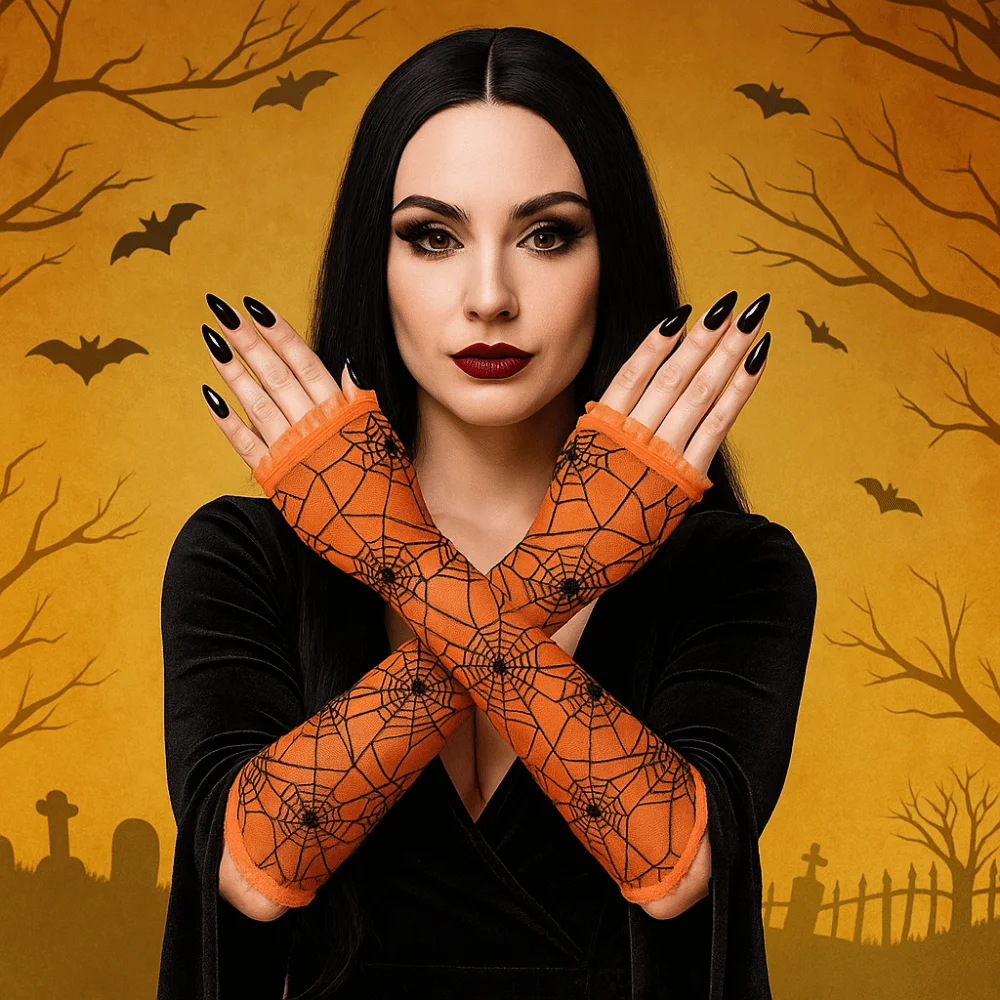Fashion Thin Halloween Gloves Lolita Long Spider Web Gloves Gothic Half-Finger Mesh Mitten Driving