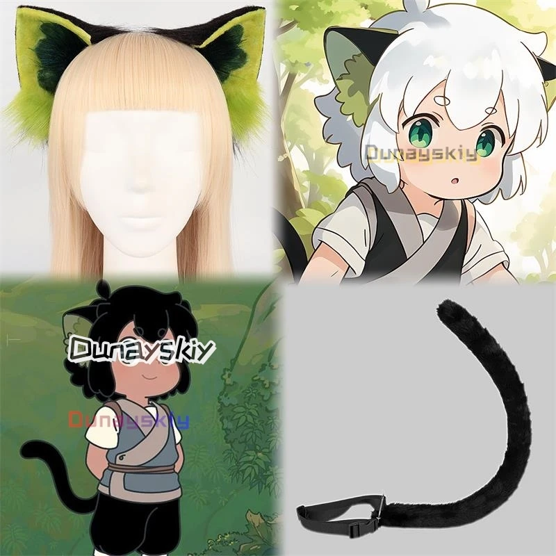 Luoxiaohei Anime Cosplay Kat Groen Oor Hoofddeksels Staart Leuke Prop Mooie Huisdier Hoofdtooi Lolita Kostuum Accessoire Dierenhoofdband