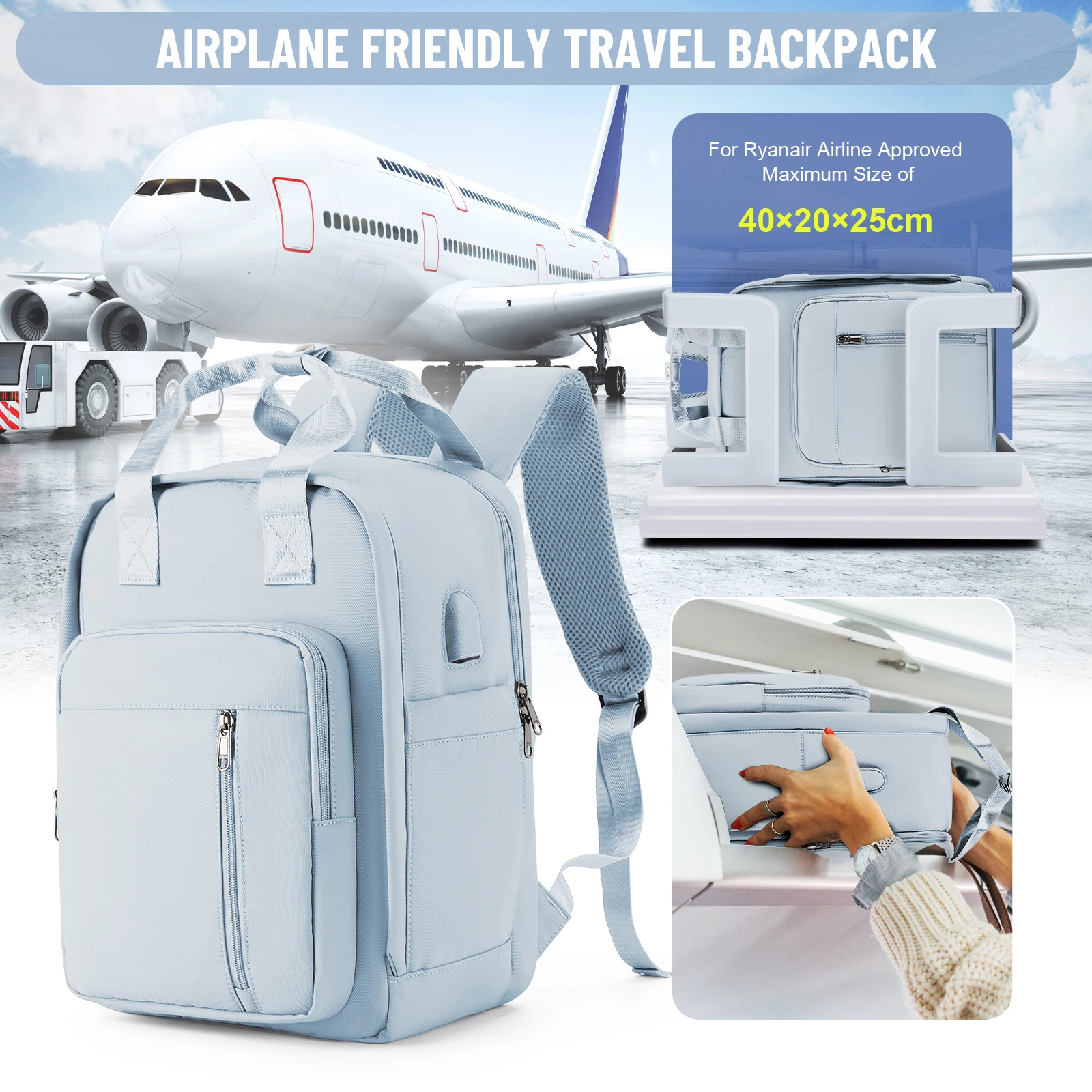 حقيبة ظهر تحمل على mochila viaje cabina avion 40x20x25 للنساء حقيبة ظهر للأمتعة اليدوية للفتيات الجامعيات حقيبة ظهر مدرسية للكمبيوتر المحمول، حقيبة ظهر لعطلة نهاية الأسبوع