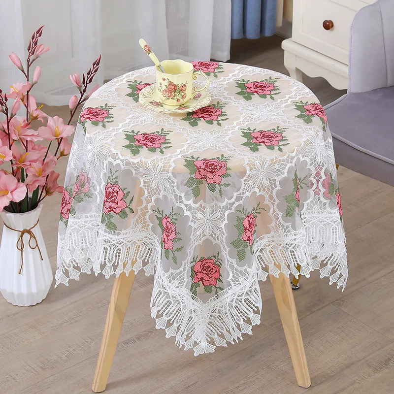 1pc Charming Floral Embroidered Tablecloth, Perfect For Home Decoration And Dining