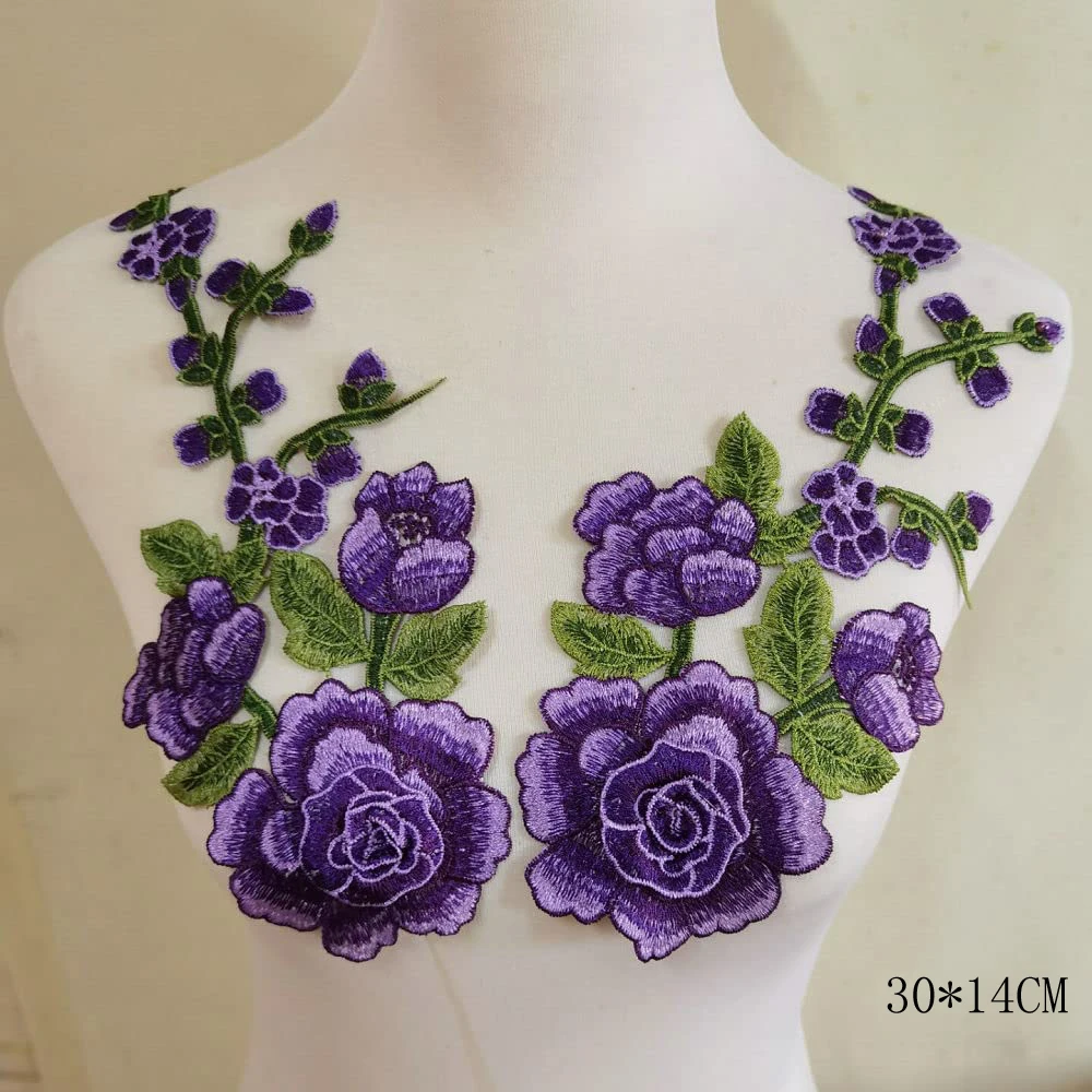 2 Teile/satz 3D Blume Stickerei Applique Patch Für Abend Rock Kleidung Spitze Kragen Dekoration Patch Nähen Auf Zubehör – Detail 2