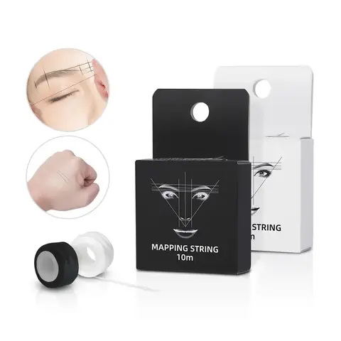 Fio de Microblading Pre-Inked Preto e Branco de 10M/20M para Mapeamento de Sobrancelhas - Ferramenta de Medição para Marcação de Sobrancelhas Simétricas