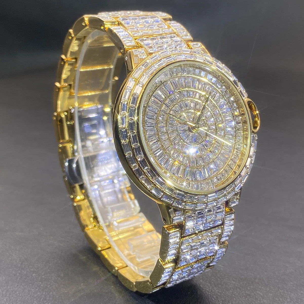 Hoogwaardige quartz horloges voor heren, prachtige zilveren en gouden rechthoekige horloges met stenen, luxe herenhorloge, sieraden.
