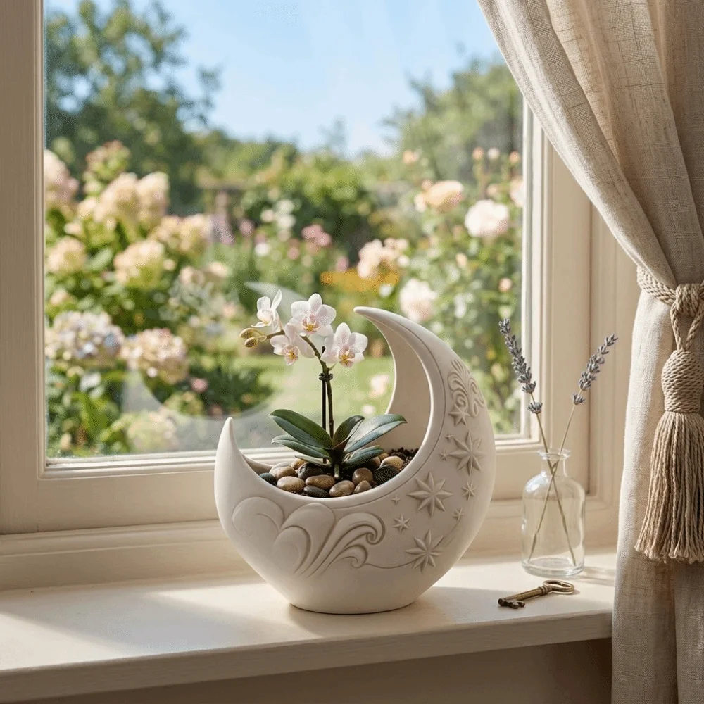 Embossed Star Pattern Crescent Moon Flower Pot Plastic 3D Printing Jewelry Storage Tray Decorative Plants Flower Pot